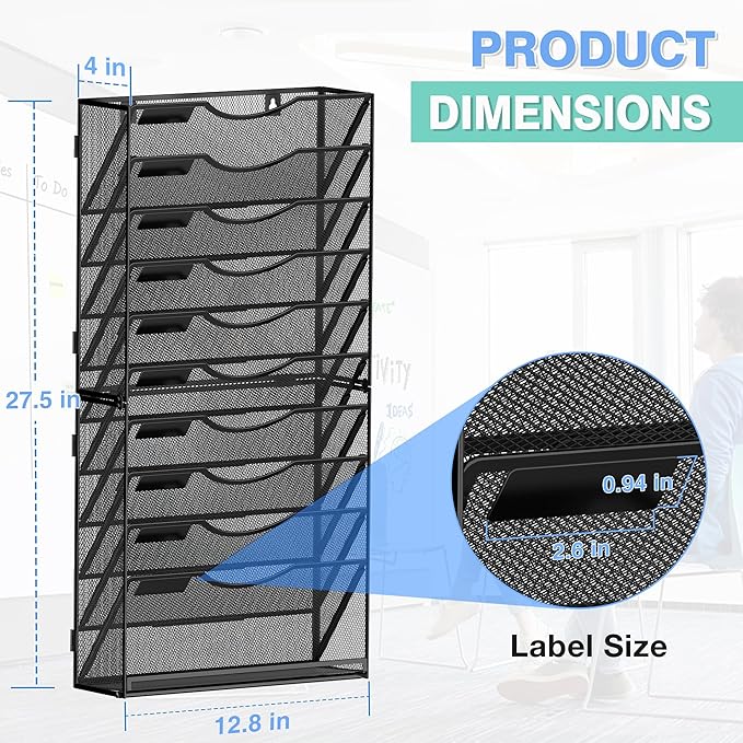 Kuntine.B Wall File Organizer Office Hanging Magazine Holder Wall File Organizer for Office Home (Black, 11 Tier)