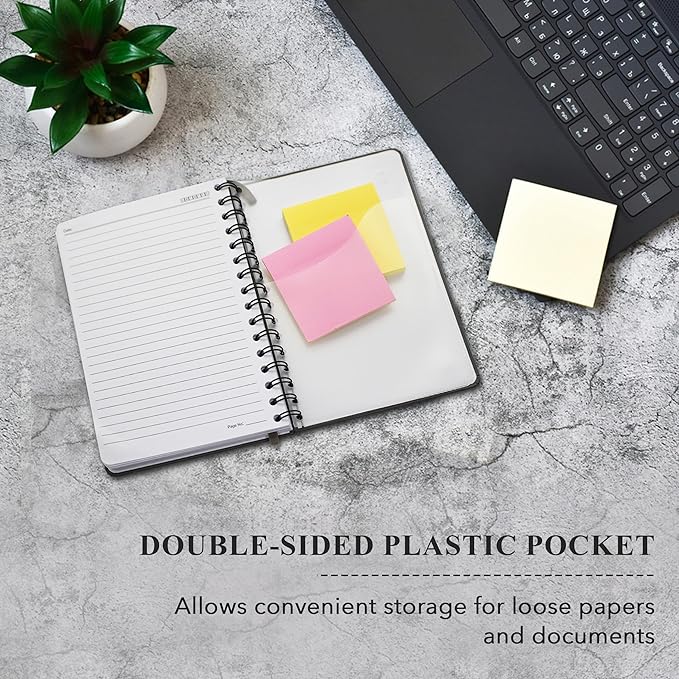 Lined Spiral Notebook Journal For Men & Women - Hardcover A5 Notebook 170 Pages, Journaling Notebooks for Work & Note Taking College Ruled Journals for Writing - Black