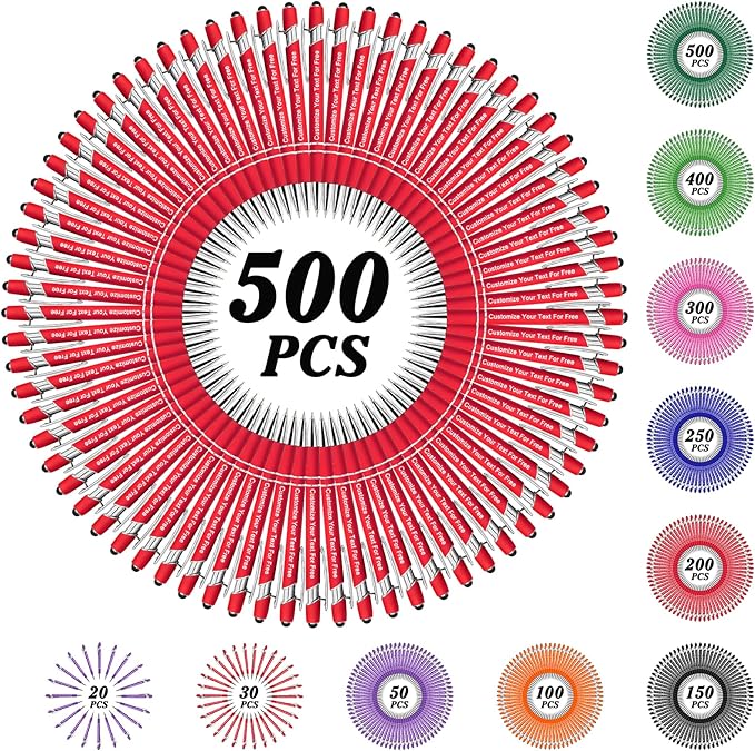 Max 500 Pcs Personalized Pens Bulk, Custom Pens with Free Engraving, Customized Stylus Tip Ballpoint Pen with Your Name Massage Text for School Office Business Graduation Anniversaries-500 Packs