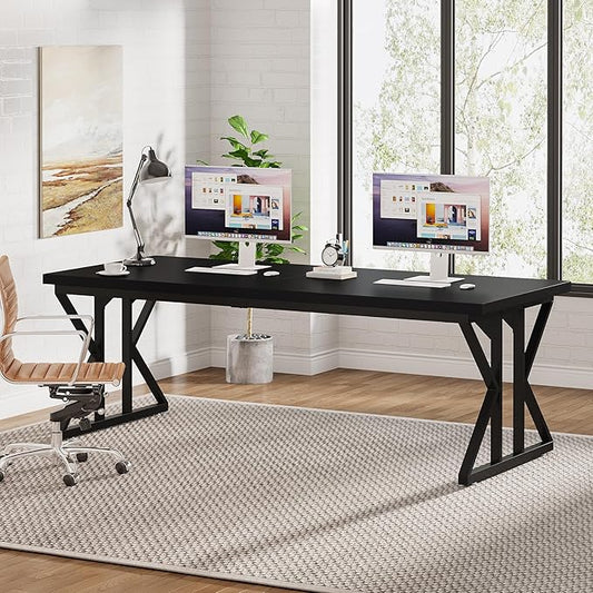 Tribesigns 78.7-Inch Executive Desk, Large Computer Office Desk Workstation, Modern Simple Style Laptop Desk Study Writing Table Business Furniture for Home Office (Black, 78.7 Inch)