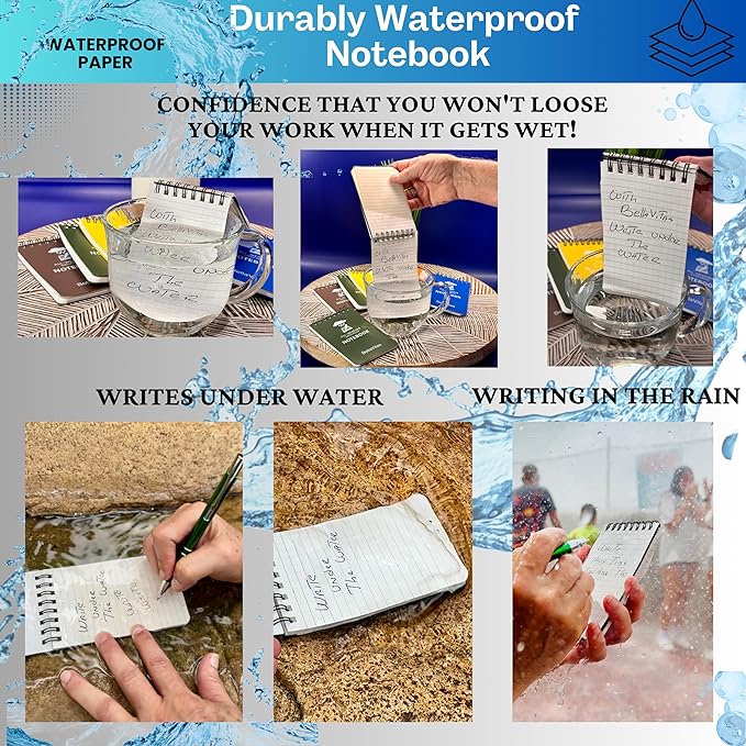 Waterproof 3x5 Notebook Pocket Notebook Small Spiral Notebooks Pocket Notepad Small Notepad 3x5 Pocket Notepad Police Notepad Tactical Notebook and All-Weather pen 6 Pack Green