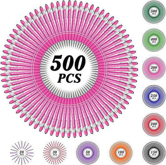 Max 500 Pcs Personalized Pens Bulk, Custom Pens with Free Engraving, Customized Stylus Tip Ballpoint Pen with Your Name Massage Text for School Office Business Graduation Anniversaries-500 Packs
