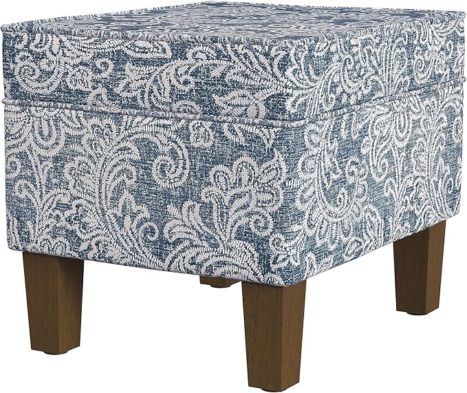 Home Decor | Dinah Collection Modern Storage Ottoman | Ottoman with Storage for Living Room & Bedroom(Blue Denim Jacobean Print)