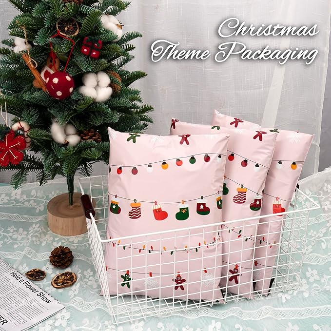 Christmas Poly Mailer 10x13 Inch 25 Pcs, Waterproof Shipping Bags for Clothing, Tear-Resistant Mailier Bags, Strong Mailing Bags with Self-Seal - Christmas Lights Printed