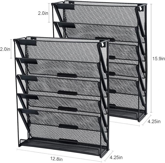 samstar 2 Pack Wall File Organizer, 6-Tier Wall Mount Paper Holder Vertical File Rack for Office Home, Black.