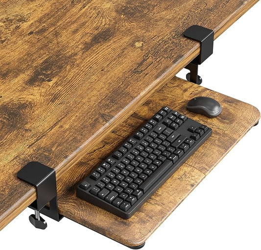BONTEC KMT01-PJ Under Desk Keyboard Tray, Pull-Out Keyboard & Mouse Platform with C-Clamp, 20 x 11.8 in Space-Saving Ergonomic Slide-Out Drawer, Rustic Brown