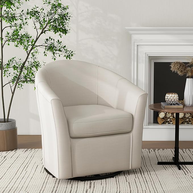 UIXE 360° Swivel Barrel Accent Chair, Modern Round Arm Chair Upholstered Club Armchair, Single Sofa Seating in Fabric for Living Room, Bedroom (Beige)