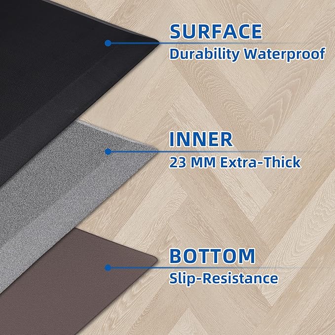 2 PCS Anti Fatigue Kitchen Mats for Floor, 9/10 Extra Thick Cushioned Standing Desk Mat, Comfort Memory Foam Ergonomic Kitchen Rugs and Mats Non-Slip Waterproof for Office, Kitchen, 20"x32"+20"x32"