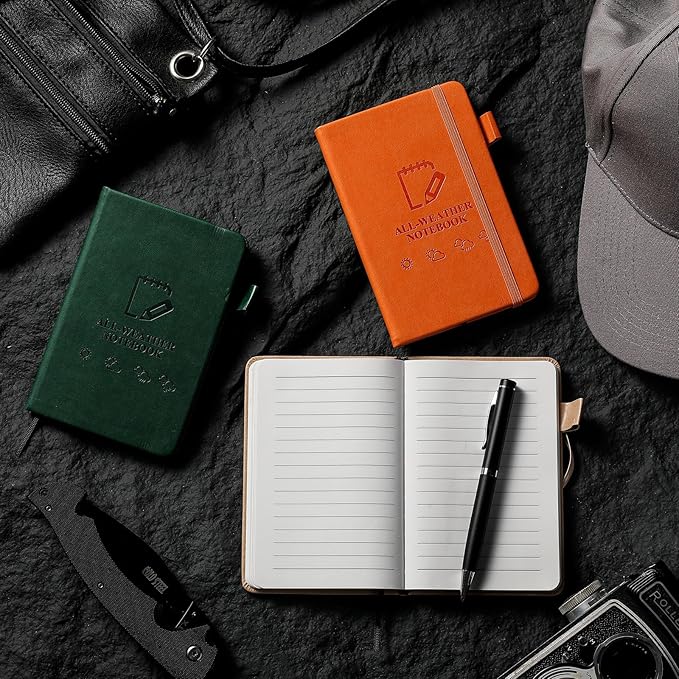 3 Packs Waterproof Notebook 4" x 6" Stone Paper Notebook All-weather Small Pocket Notepad A6 Steno Pads Rain Waterproof Notepad for Woodworker Outdoor Wild Hiking(Brown, Green, Orange)