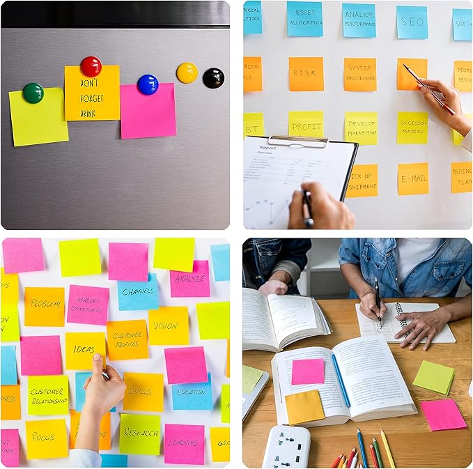 Sticky Notes 3 x 3 in, 60 Pads, 85 Sheets/Pad, 6 Bright Colors, Self-Stick Notes, Easy to Post for Home, Office, School