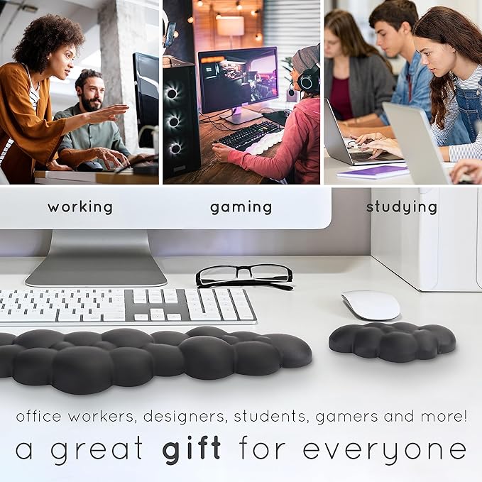 Qloud Cloud Wrist Rest Keyboard Wrist Rest for Computer Keyboard Pad, Cloud Keyboard Wrist Rest, Wrist Pad for Keyboard, Memory Foam, Non Slip Base, Comes with Mouse Pad - Lilac Purple