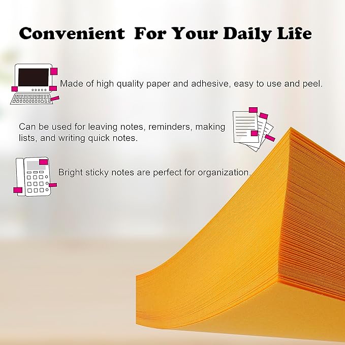 Sticky Notes 3 x 3 in, 60 Pads, 85 Sheets/Pad, 6 Bright Colors, Self-Stick Notes, Easy to Post for Home, Office, School