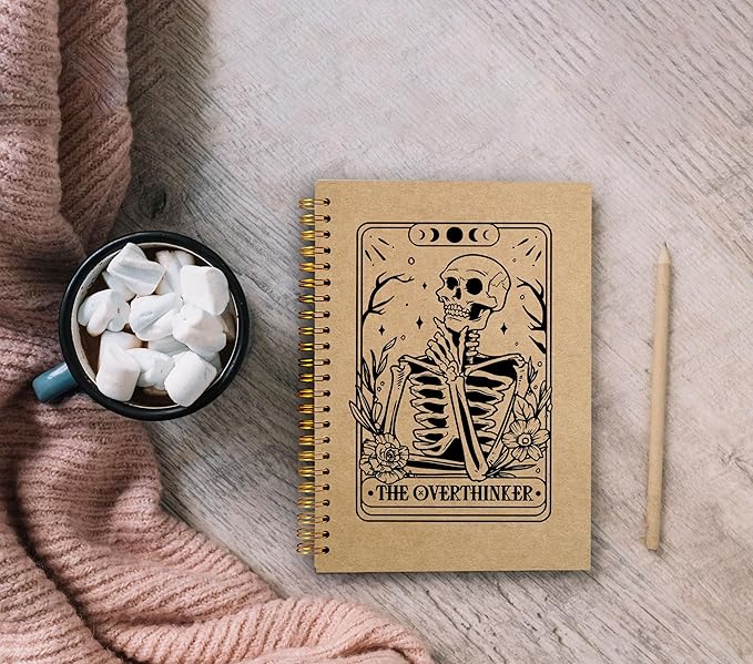 the Overthinker Tarot Card Notebook Journal, Gothic Goth Skull Notebook Journal, Witchy Journal, Goth Office Supplies, Spiral Notebook 5.5x8.3 Kraft Paper