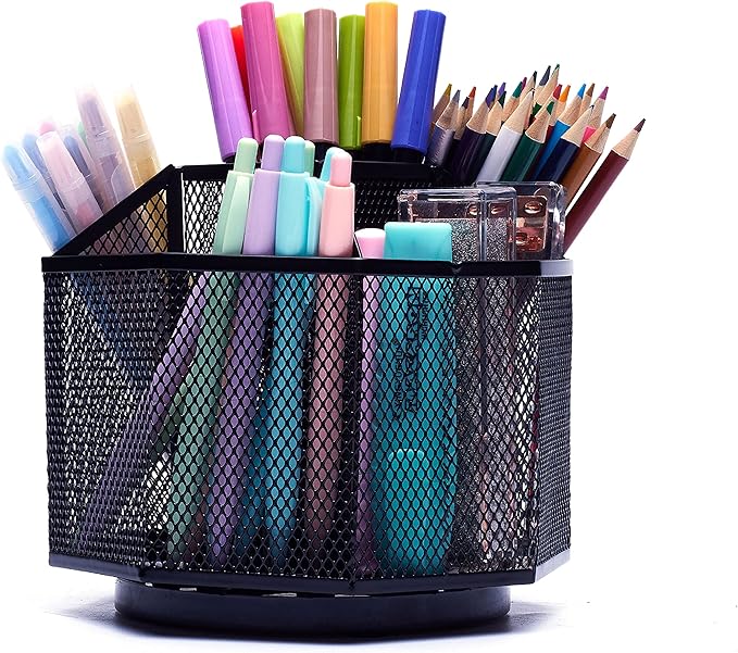 Exerz Desk Organiser/Mesh Desk Tidy Candy/Pen Holder/Multifunctional Organiser 360 Rotating