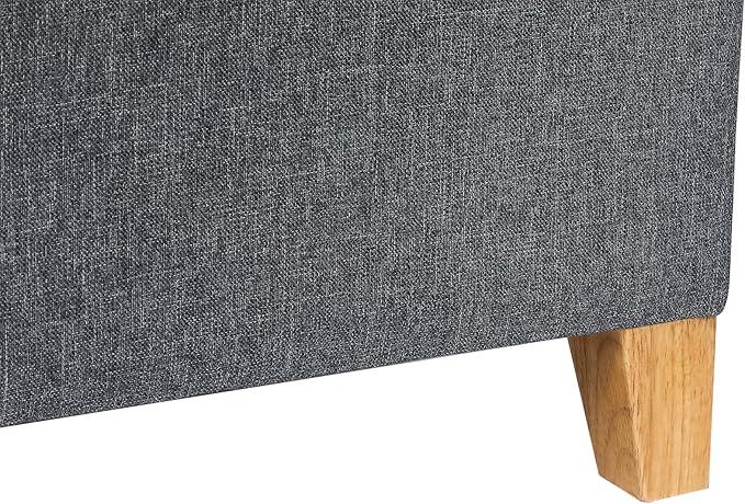Adeco 17.5" Square Fabric Ottoman with Storage, Upholstered Cotton Linen Foot Rest, Flip Top Footstool, Small Cube Coffee Table Extra Seat for Living Room, Bedroom, Grey with Burlywood Legs