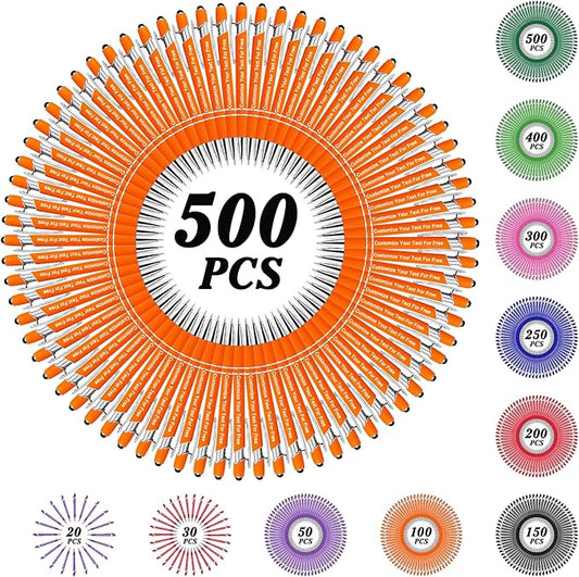 Max 500 Pcs Personalized Pens Bulk, Custom Pens with Free Engraving, Customized Stylus Tip Ballpoint Pen with Your Name Massage Text for School Office Business Graduation Anniversaries-500 Packs
