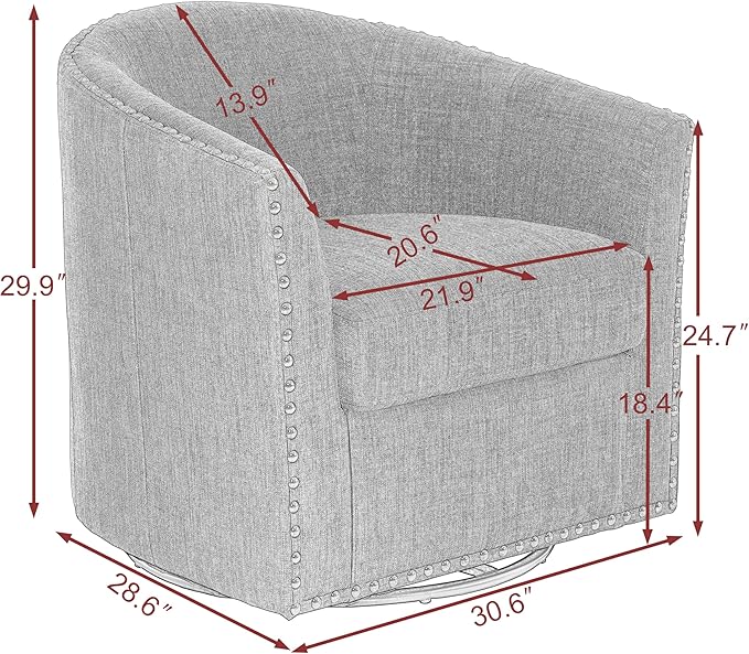 UIXE 360° Swivel Barrel Accent Chair Set of 2, Modern Upholstered Arm Chair Round Club Armchair, Nailhead Trim Single Sofa Seating in Fabric for Living Room - Blue