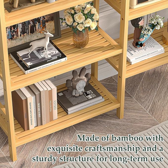 Homykic Double Wide Bamboo Bookshelf, 6-Tier Large Open Bookcase with 12 Display Shelves, 6ft Tall Freestanding Book Shelf for Home Office, Bedroom, Living Room, Plants, Natural