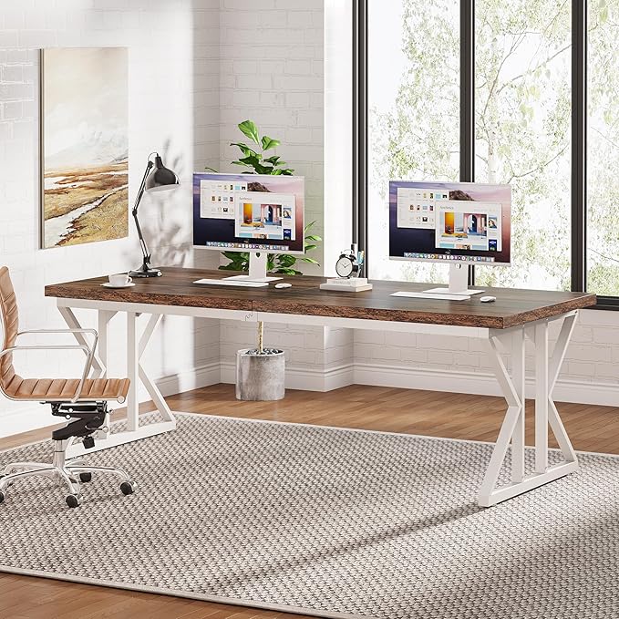Tribesigns 78.7-Inch Executive Desk, Large Computer Office Desk Workstation, Modern Simple Style Laptop Desk Study Writing Table Business Furniture for Home Office (Rustic Brown/White, 78.7 Inch)