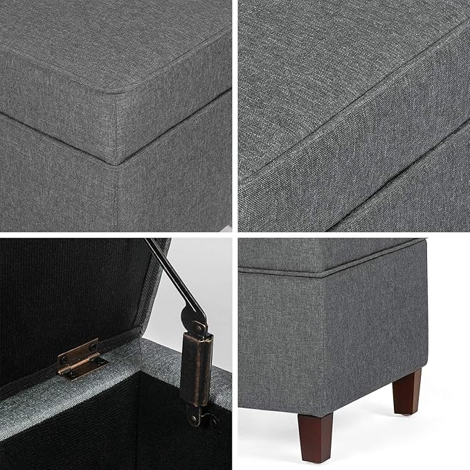 Adeco Chest and Footrest-Square Seat Storage Bench Ottoman, Gray