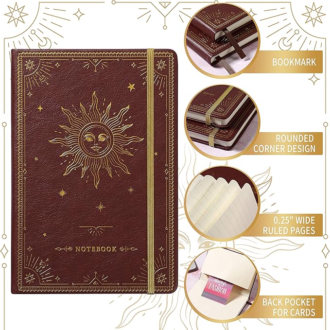 Artfan Ruled Notebook/Journal – Premium Thick Paper Faux Leather Classic Writing Notebook with Pocket + Page Dividers Gifts, Banded, Large, 144 Pages, Hard Cover, Lined (5.8 x 8.4) - Burgundy