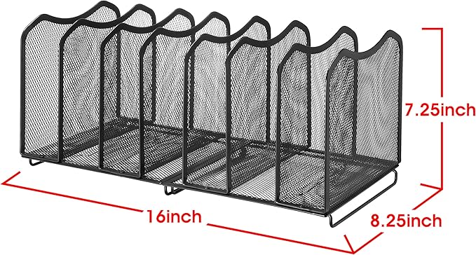 Simple Trending Mesh Desktop File Sorter Organizer, 7 Section Bookshelf For Desk Home Office, Black