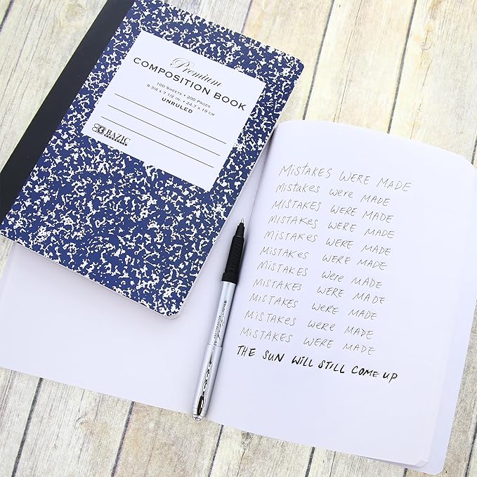 BAZIC Composition Book Blue Marble Unruled Ruled 100 Sheet Notebook, Blank Page Journal Comp Notebooks for School, 6-Pack