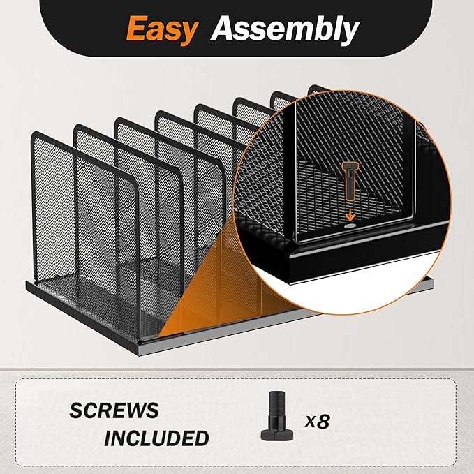 Kuntine.B Desk File Organizer Upright Mesh Desktop Organizer File Sorter Office Organization File Holder for Home, Office & Classroom (Silver, 2 Pack 7-Section)