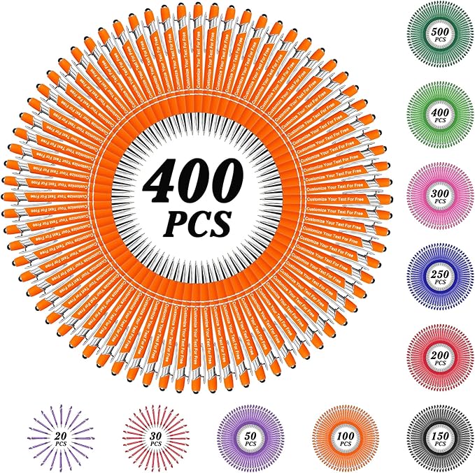 Max 500 Pcs Personalized Pens Bulk, Custom Pens with Free Engraving, Customized Stylus Tip Ballpoint Pen with Your Name Massage Text for School Office Business Graduation Anniversaries-400 Packs