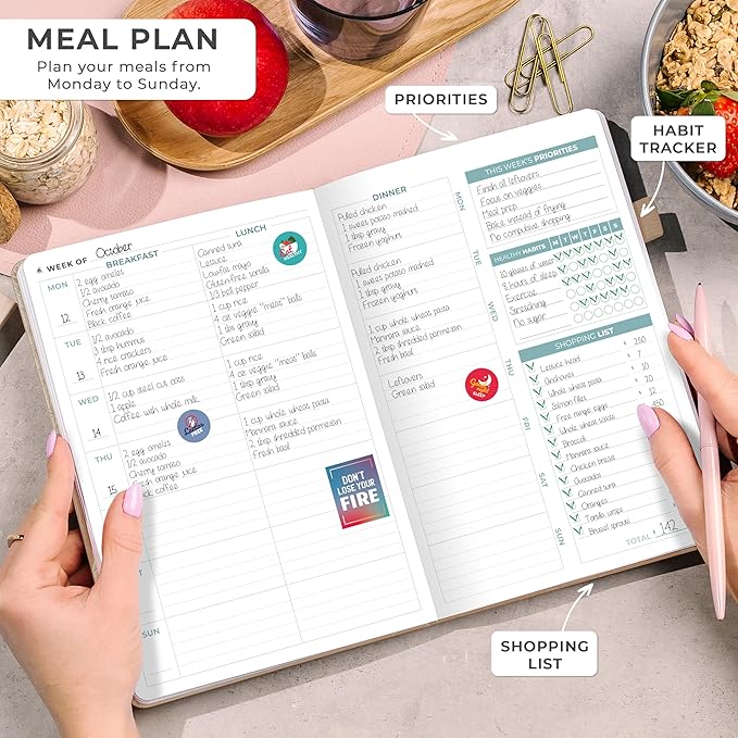 Clever Fox Weekly Meal Planner - Weekly & Daily Meal Prep Journal with Shopping and Grocery Lists for Menu Planning, Healthy Diet & Weight Loss Tracking, Lasts 1 Year, Undated, A5 - Seashell