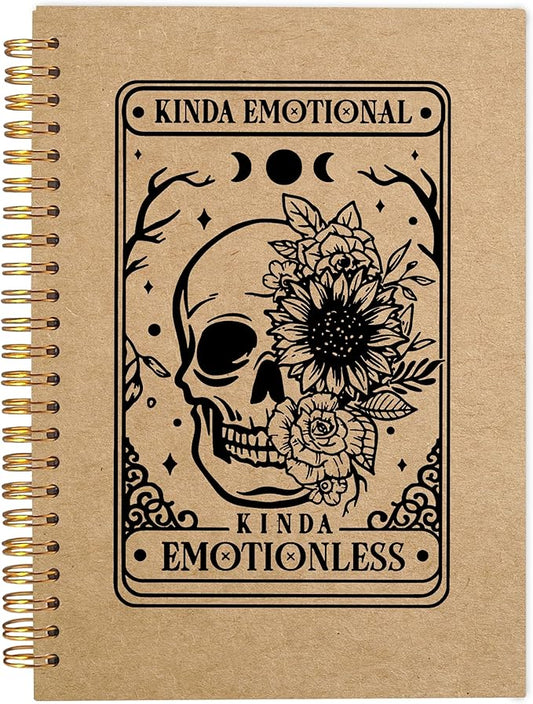 Floral Skull Notebook, Goth Gothic Notebook Journal, Witchy Journal, Goth Office Supplies, Spiral Notebook 5.5x8.3, Kinda Emotion Kinds Emotionless Kraft Paper