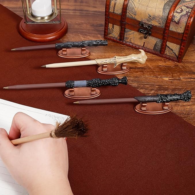 4PCS Resin Pen Holders Wizard Magic Wand Display Stands Mini Holders for Pencil Desk Decor Collection, 2.8'' L×1.1'' W× 0.9'' H, Rosegold