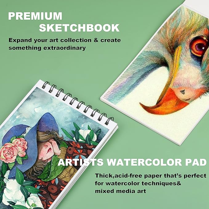 KALOUR 76pc Art Supply Set - Sketching & Drawing Kit with Tutorial Book, Sketchbook & Paper - Pencils, Pastels, Watercolors for Beginner Artists