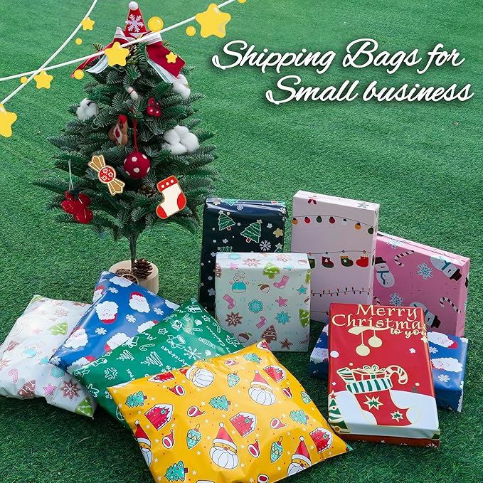 Christmas Poly Mailer 10x13 Inch 25 Pcs, Waterproof Shipping Bags for Clothing, Tear-Resistant Mailier, Strong Mailing With Self-Seal - Red Merry Christmas