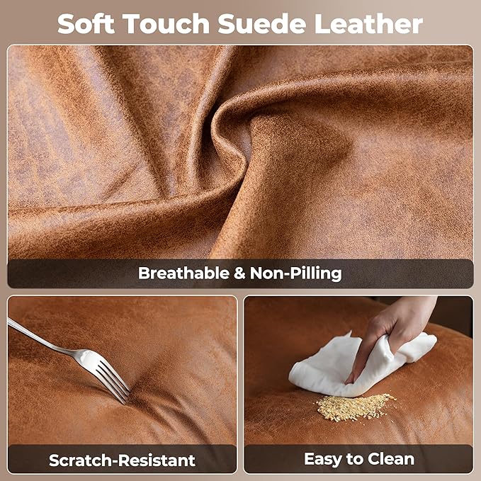 ovios Ergonomic Home Office Chair, Mid-Century Modern Faux Leather Chairs with Padded Armrests, Comfy High Back Swivel Rolling Executive Computer Armchair (Brown, Suede Leather)