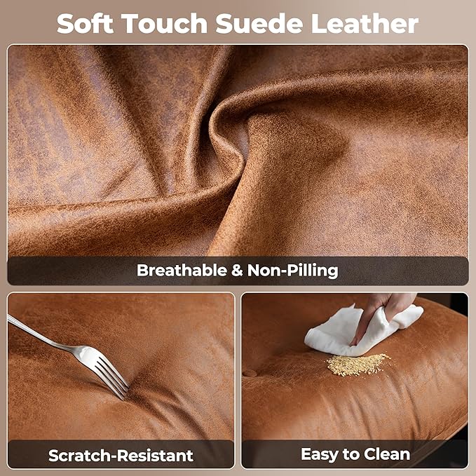 ovios Ergonomic Home Office Chair, Mid-Century Modern Faux Leather Chairs with Thickened Cushions, Comfy High Back Swivel Rolling Executive Computer Armchair (Brown, Suede Leather)