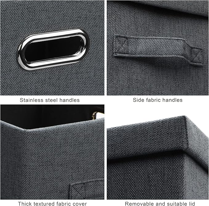 Large 17" 36 Quart Collapsible Stackable Storage Bins with Lids, 5 Packs Dark Gray Foldable Fabric Closet Storage Boxes with Lids Heavy-duty Linen Cube Baskets(17 x 12 x 11)