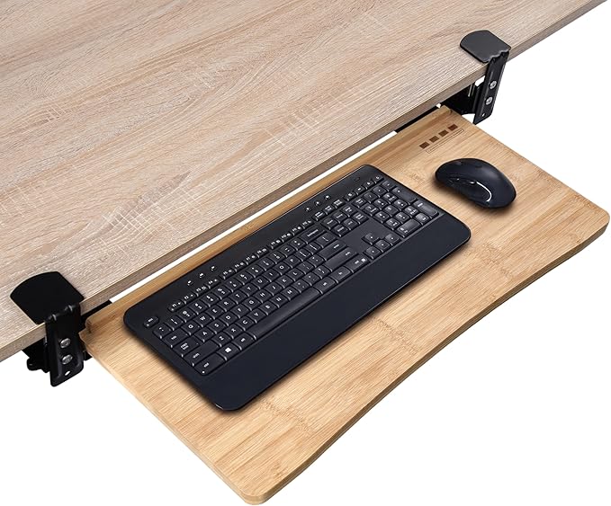 D'vine Dev Under Desk Keyboard Tray with Wrist Rest Bamboo Wood Keyboard Drawer and Mouse Pad, Original Wood, KBT-1