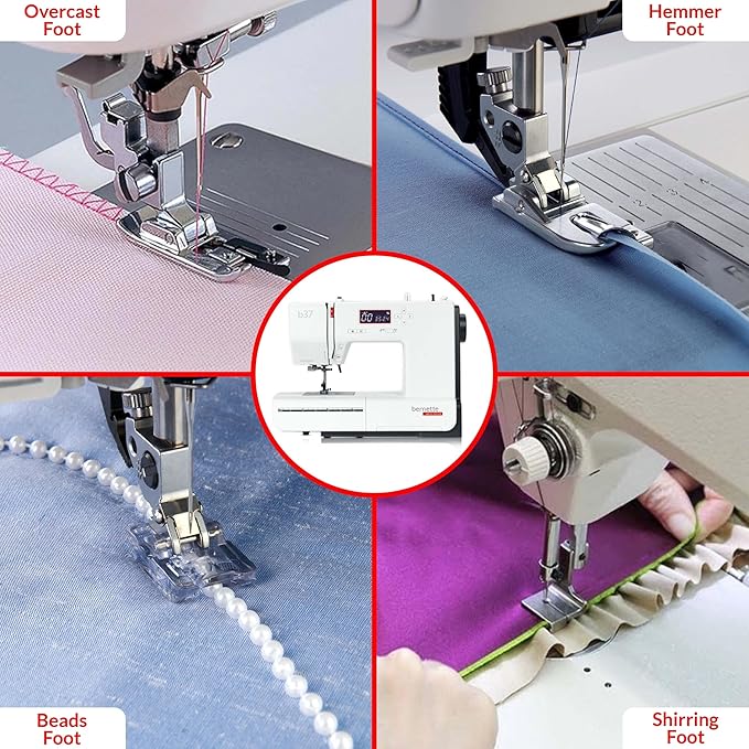 Bernette b37 Sewing Machine with Quilting Kit, Includes Rotary Cutter, Cutting Mat & Non-Slip Acrylic Ruler | LCD Display, LED Light, 50 Stitches, Built-in Needle Threader | For Beginners to Pros