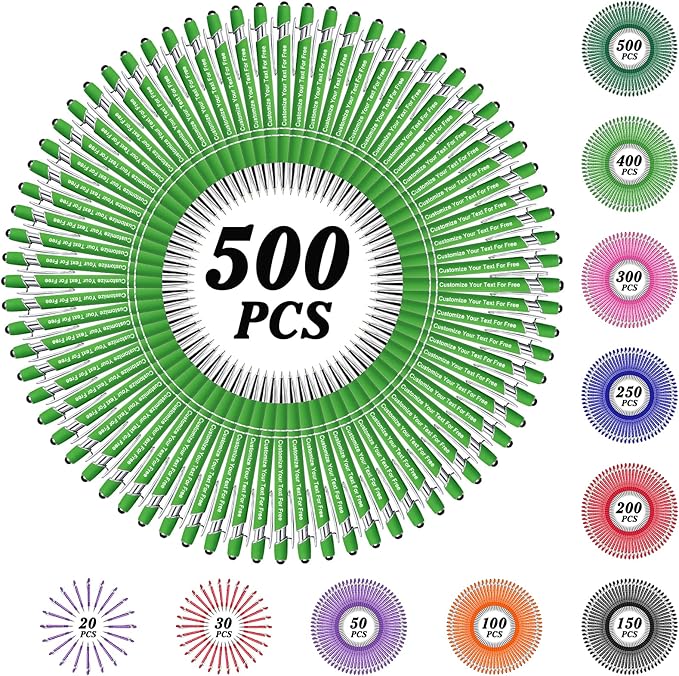 Max 500 Pcs Personalized Pens Bulk, Custom Pens with Free Engraving, Customized Stylus Tip Ballpoint Pen with Your Name Massage Text for School Office Business Graduation Anniversaries-500 Packs