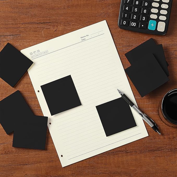 Mr. Pen- Sticky Notes, 3"x3", 12 Pads, Black, Self-Stick Note Pads, Aesthetic Sticky Pads, Colorful, Bulk