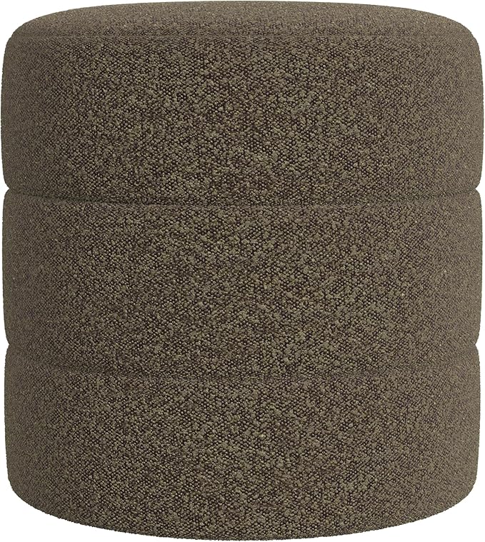 HomePop Upholstered Round Ottoman Home Décor|Foot Rest Ottoman - Dark Brown Boucle