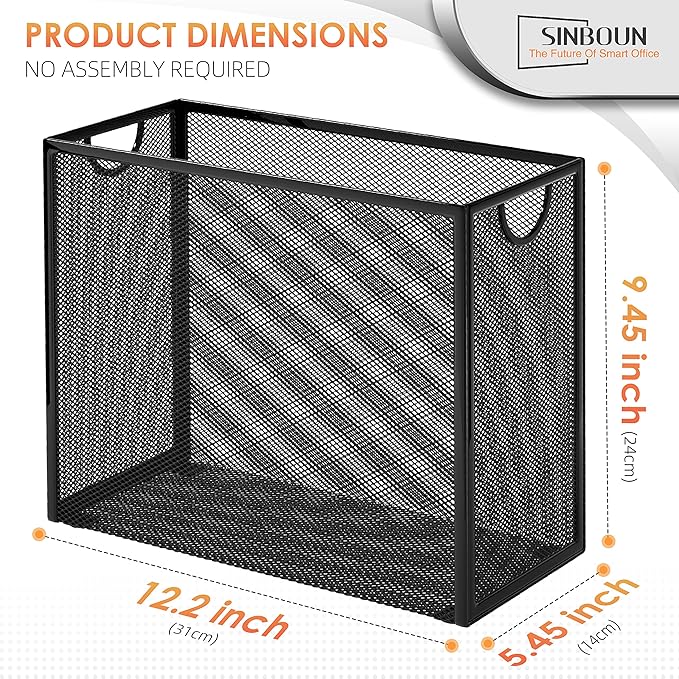 Sinboun Hanging File Organizer Letter-Size File Holder Filing Box Includes 5 Hanging Folders - Metal Mesh Magazine Letter Storage Cabinets File Cart for Office Home School, No Assembly Required