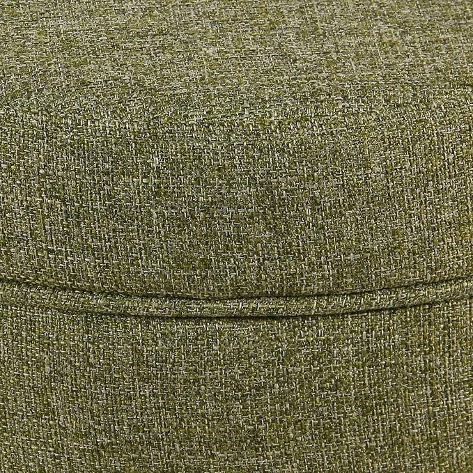 HomePop Home Decor | Upholstered Round Storage Ottoman | Ottoman with Storage for Living Room & Bedroom, Green Tweed